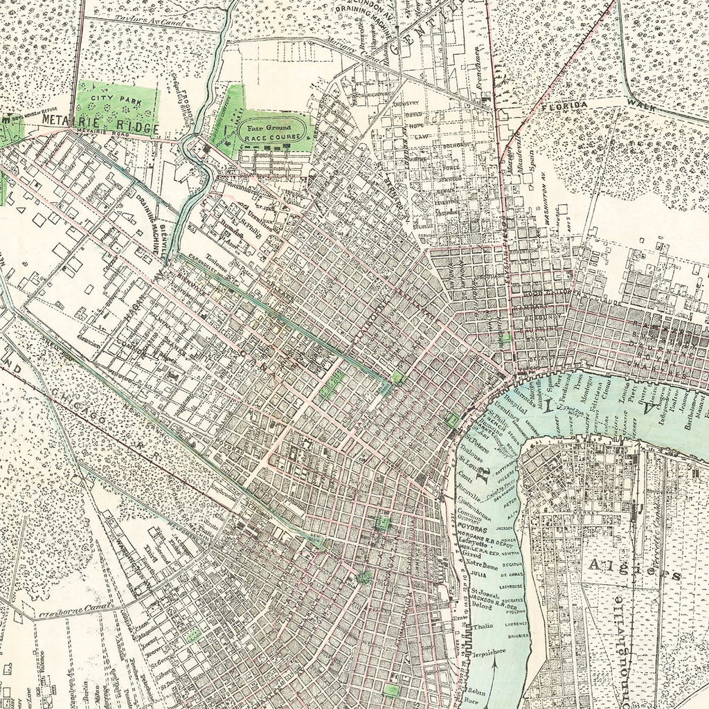Vintage Map of New Orleans, Louisiana 1878