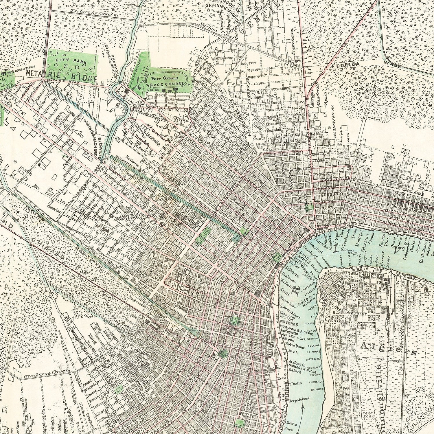 Vintage Map of New Orleans, Louisiana 1878