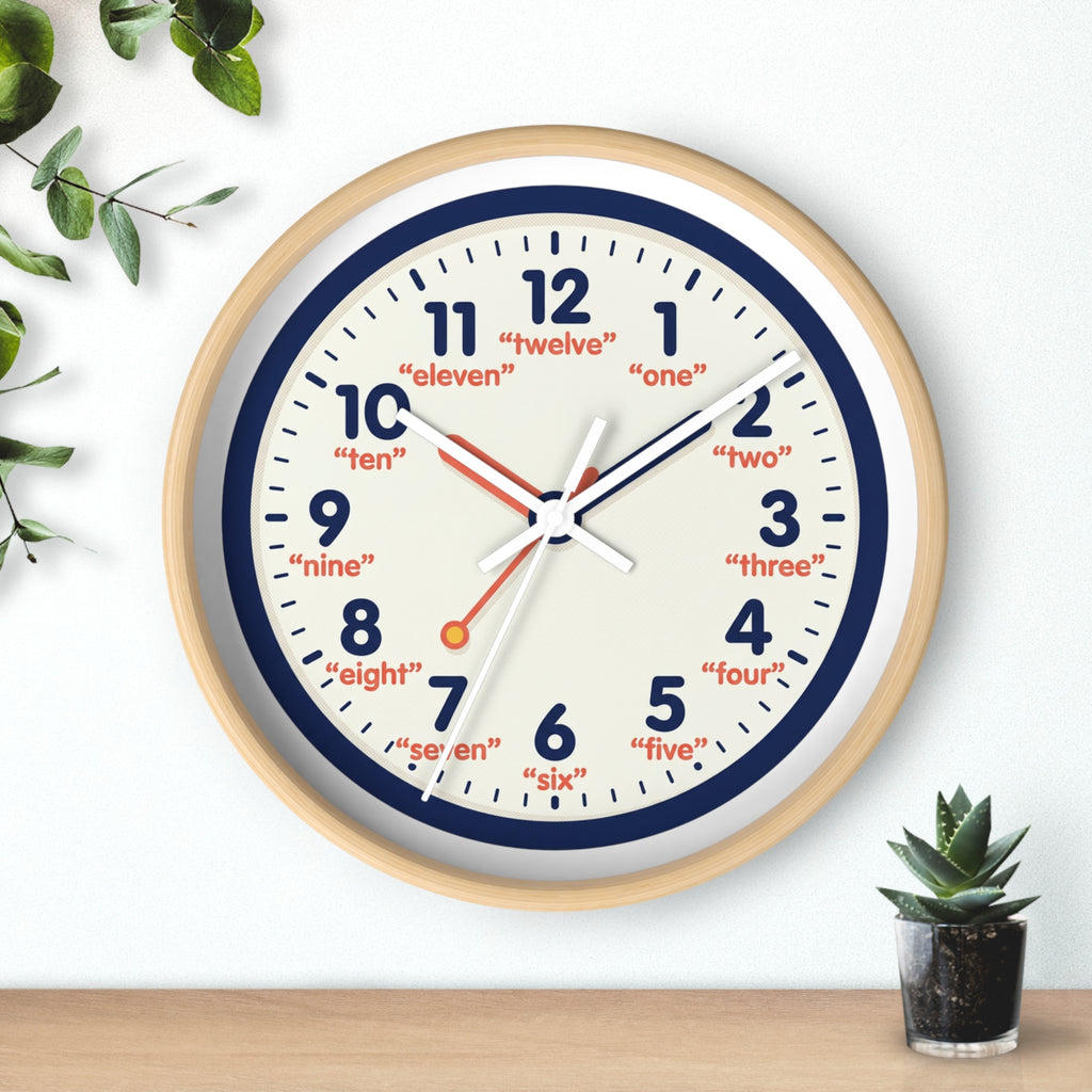 Learn-to-Tell Time Wall Clock — Number & Word Learning Clock for Kids