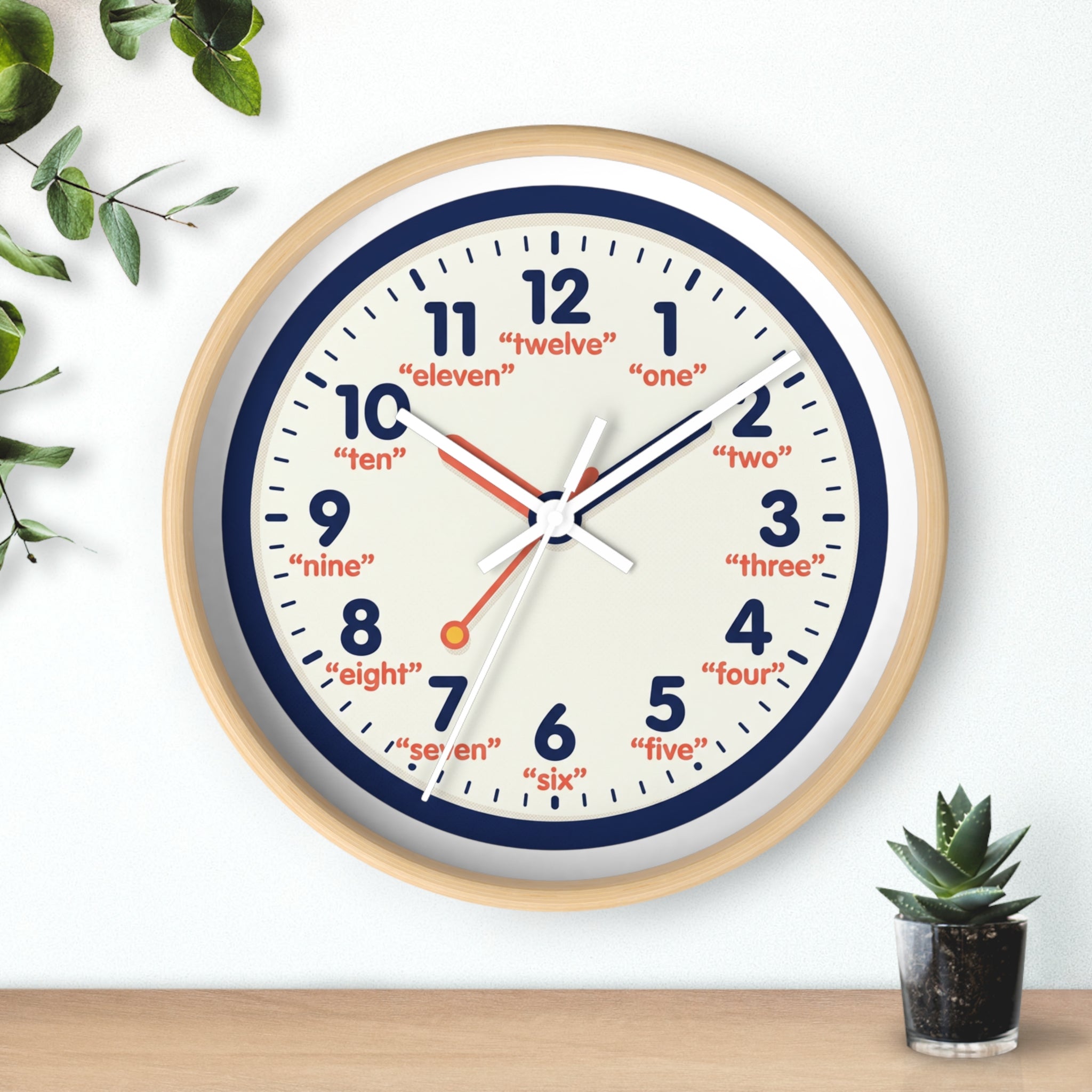 Learn-to-Tell Time Wall Clock — Number & Word Learning Clock for Kids