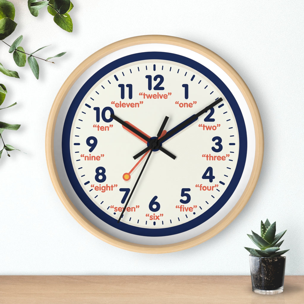 Learn-to-Tell Time Wall Clock — Number & Word Learning Clock for Kids