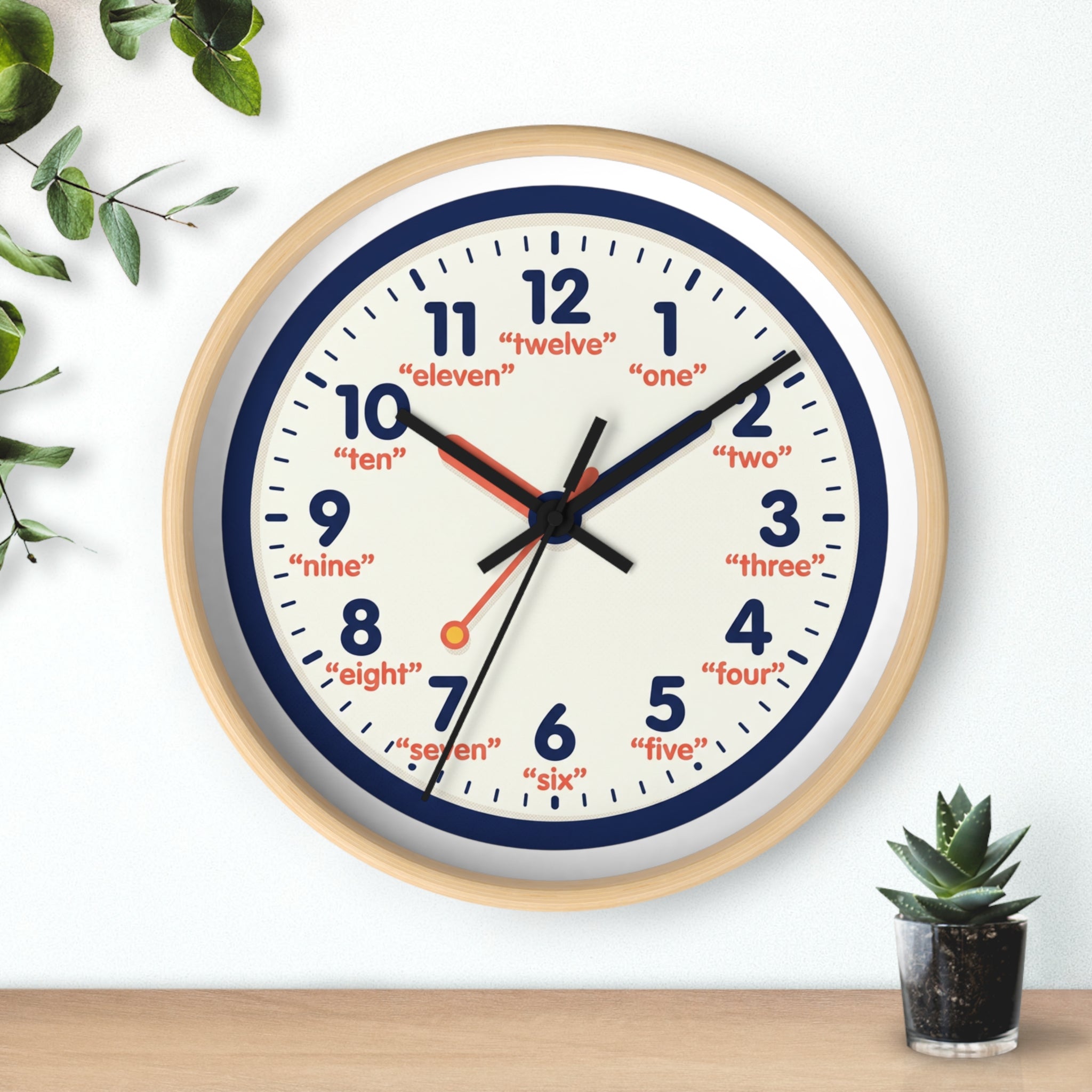 Learn-to-Tell Time Wall Clock — Number & Word Learning Clock for Kids