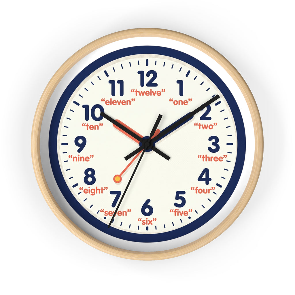 Learn-to-Tell Time Wall Clock — Number & Word Learning Clock for Kids