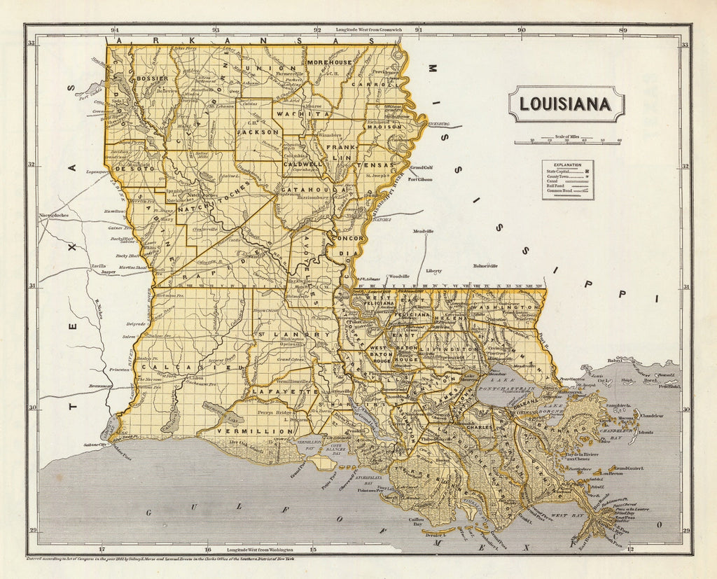 Vintage Map of Louisiana 1842