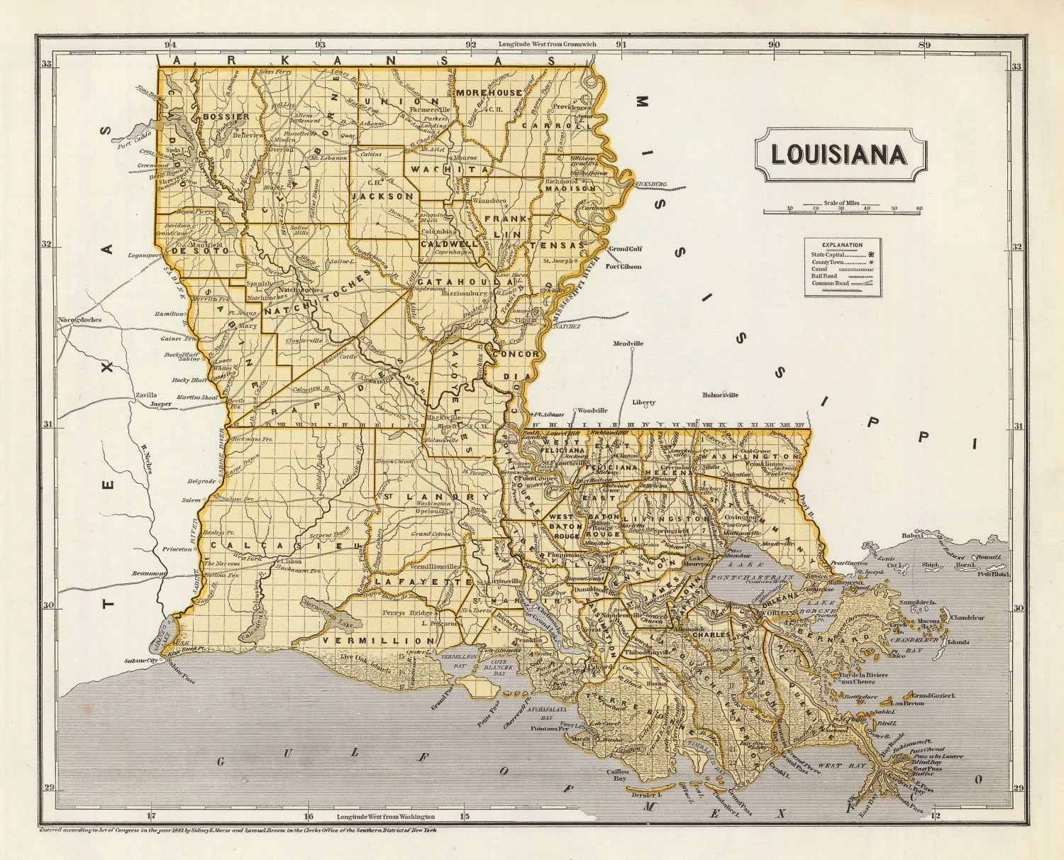 Vintage Map of Louisiana 1842