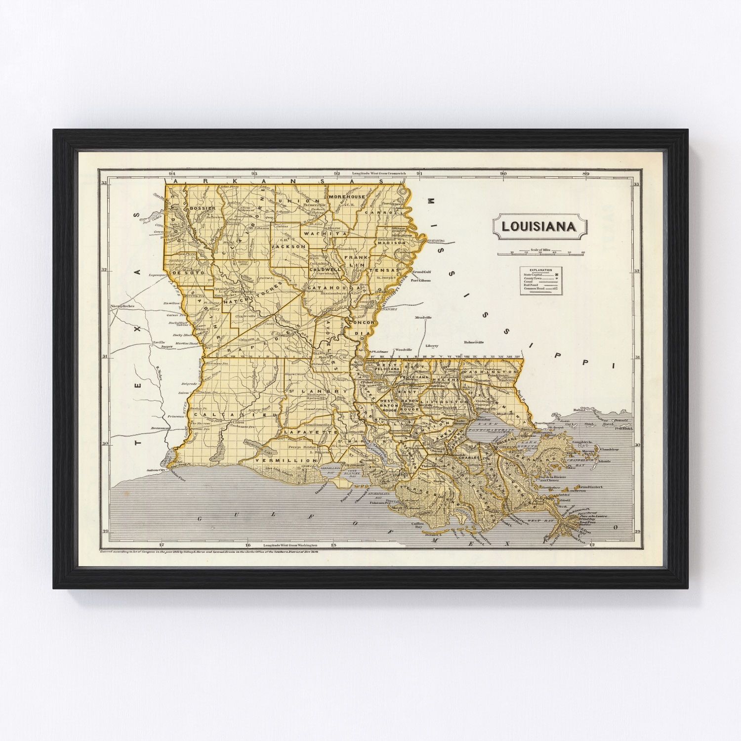 Vintage Map of Louisiana 1842
