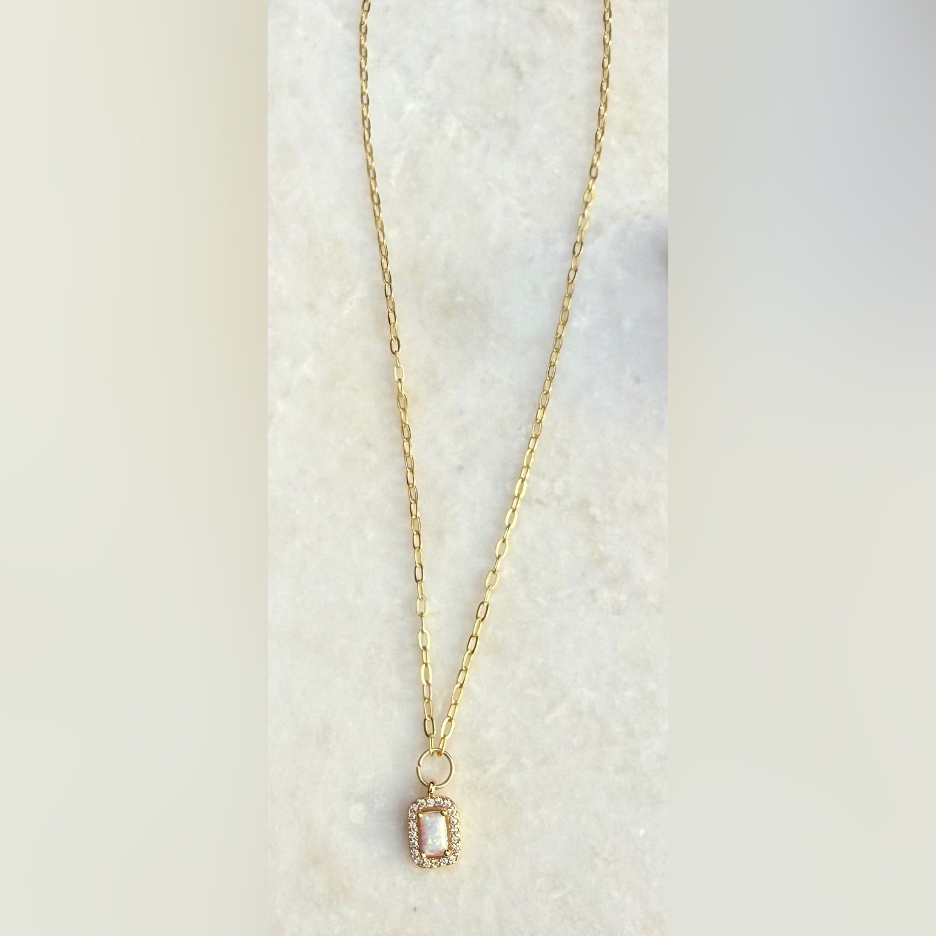 Pink Baguette Rectangle Necklace — Ms. Charming Collection