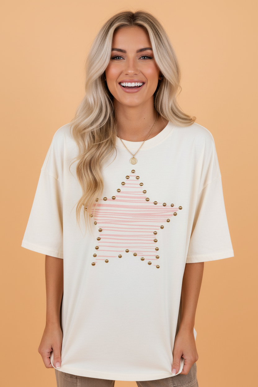 Western Star Studded Detail Short Sleeve Top